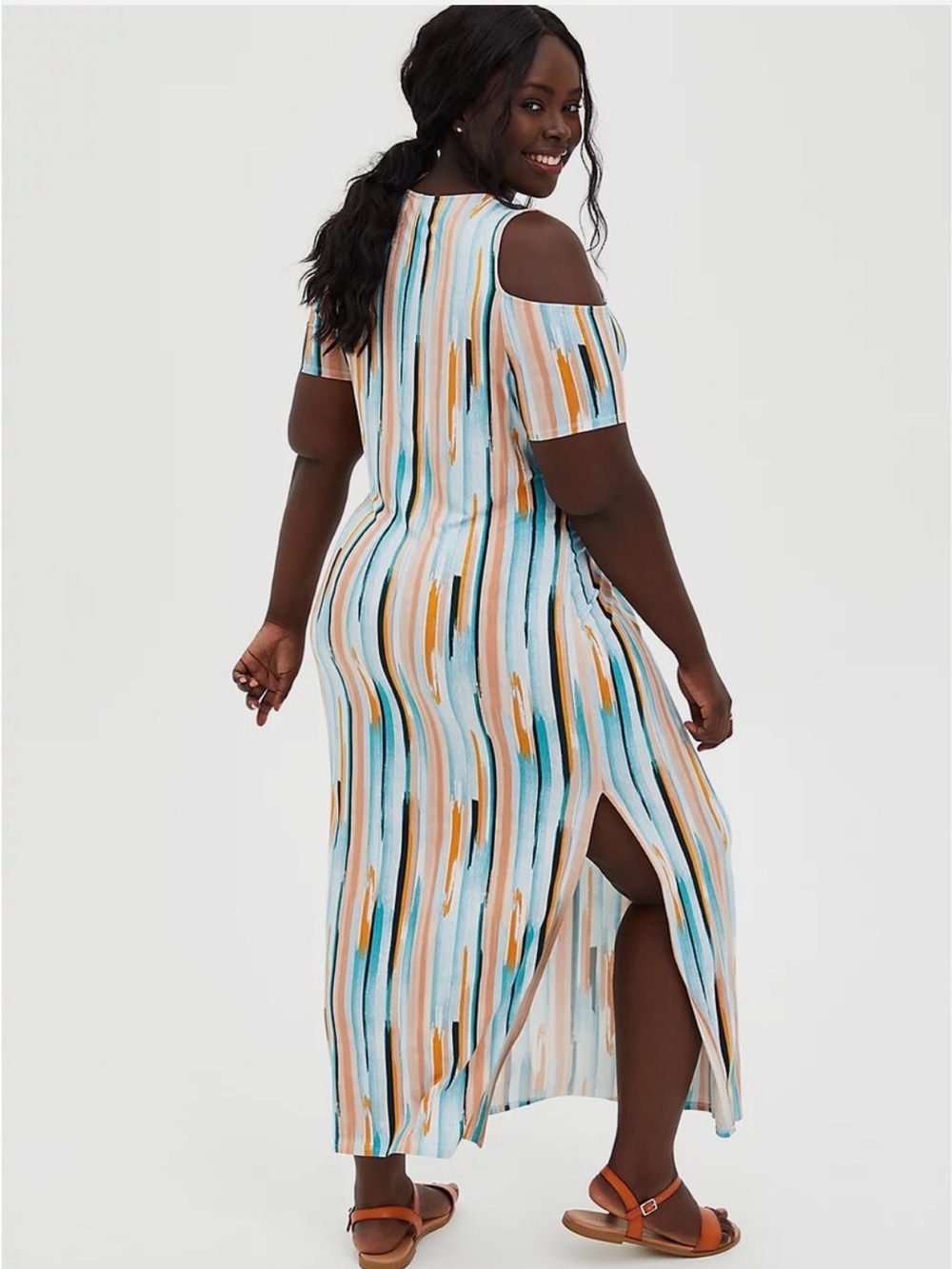 TORRID NWT Multi-Color Stripe Super Soft Jersey Cold Shoulder Maxi Dress